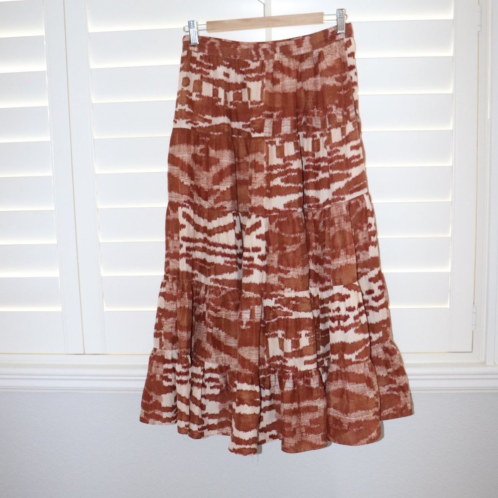 Ulla Johnson Aisa Tiered Silk Skirt Fawn Brown Size 10 - Picture 3 of 3